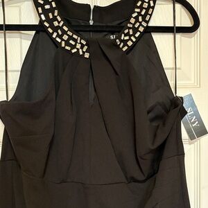 SLNY Black Maxi Dress with Embellished Collar